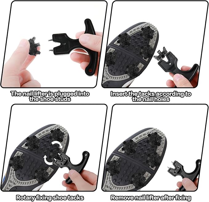 Cozypower 31 Pcs Golf Spikes Set Includes 30 Pcs Golf Cleats Replacement Black Cleats Spanner Metal Thread Screw 6 mm Dia Spike Tool for Lawn Cricket Shoe Player Lover(Black)