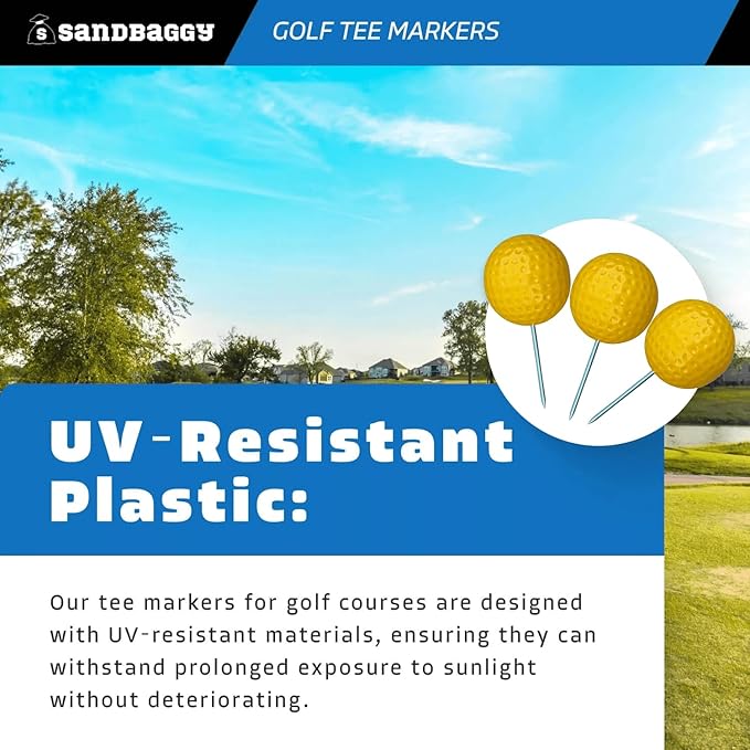 Sandbaggy Plastic Tee Markers for Golf Course (UV Resistant) - Steel Spike - Safety Caps Included