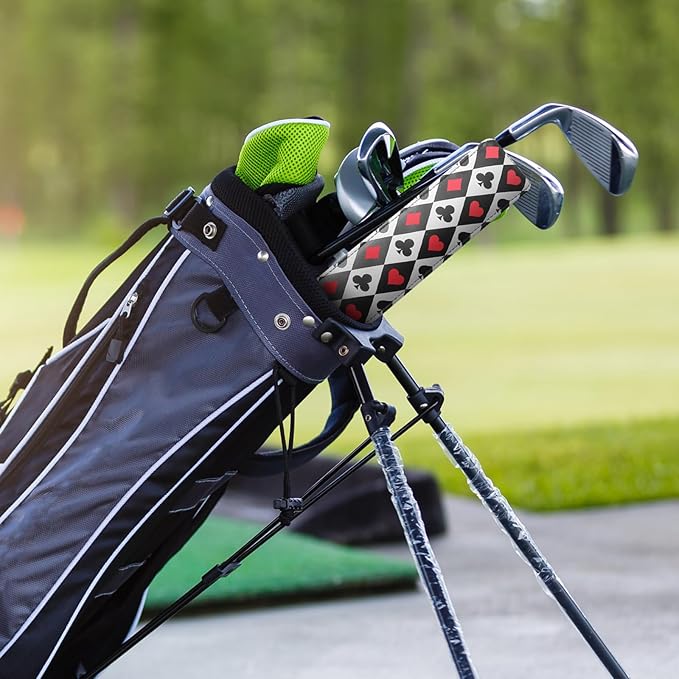 FINGER TEN Golf Alignment Stick Cover Headcover Rods Holder Case Leather 14''× 2'' in USA Black White Green Hold at Least 2 Sticks