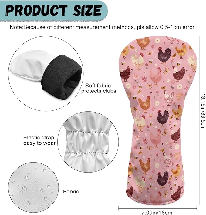 Golf Club Head Covers for Club Protective, Waterproof PU Leather Driver Fairway Wood Hybrid Head Cover