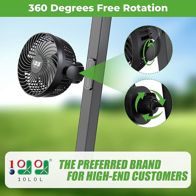 10L0L 2 Pack Magnetic Golf Cart Fans Rechargeable Big Battery Powered Portable Fan,3 Speeds/2 LED Light/56 Hrs Runtime/360°Rotatable with Magnetic Base,USB & Type C Ports,Summer Golf Cart Accessories