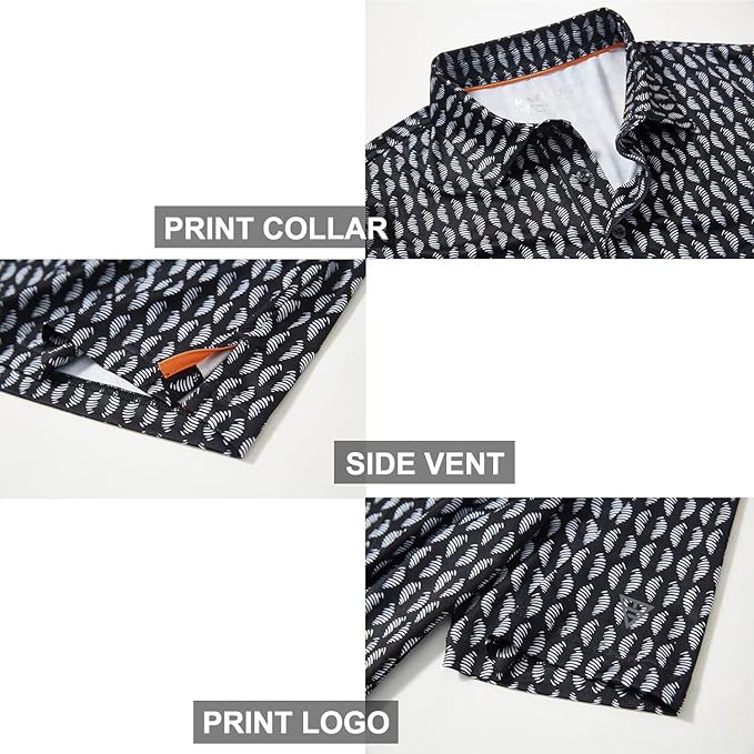 Golf Shirts for Men Dry Fit Short Sleeve Print Performance Moisture Wicking Polo Shirt