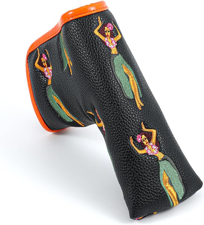 Golf Club Headcover, Premium Leather Embroidery Mallet Putter Cover Blade Head Covers, Stylish Golf Accessories, Great Golf Gifts for Men and Women Golfers