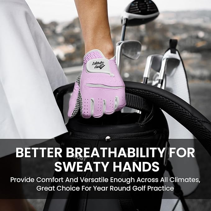 Amy Sport Golf Gloves Women's Upgrade Rain Grip Left Hand Weathersof Value 2 Pack, Right Handed Golfer Hot Wet All Weather Glove for Women Girls Ladies, Fit Size Small Medium Large