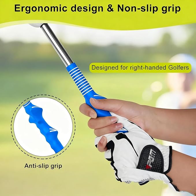 Retractable Golf Swing Training Aid,Right-Handed Golf Swing Trainer, Golf Grip Trainer with Click Feedback, Golf Stick for Practice Correction Indoor Outdoor Hitting (Blue, Right-Handed)