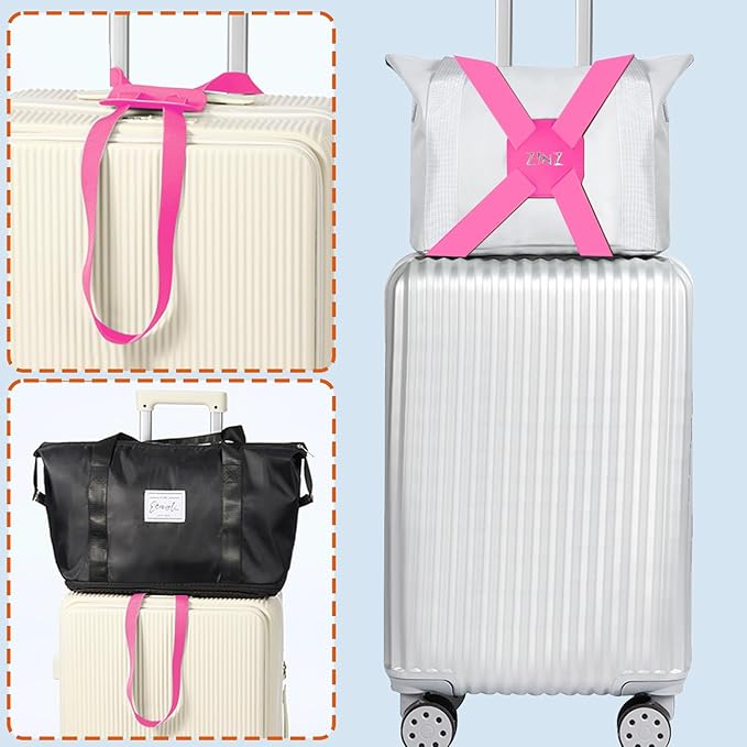 ZINZ Luggage Strap, High Elastic Suitcase Belt Adjustable Bag Bungees for Easier Travel，Pink