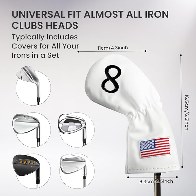 Golf Iron Covers Set US Flag Leather for Irons Value 11 Pack, Long Neck Protector Number Headcover, Universal Head Cover Fit Main Iron Clubs for Men Women Golfer