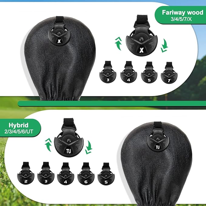 Golf Club Head Covers,USA Golf Driver Headcover Fariway Wood Covers Hybrid Head Covers 3 Wood Headcover Leather Golf Headcover with Number Tag for All Brand