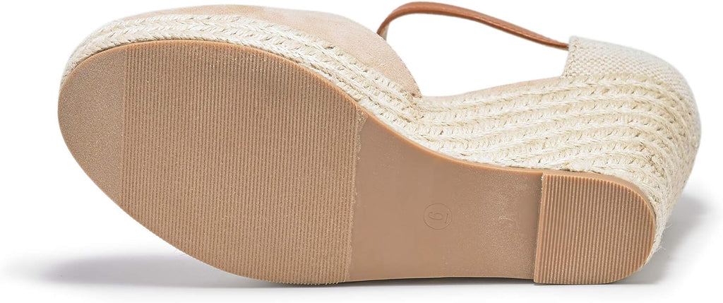 FISACE Womens Summer Espadrille Heel Platform Wedge Sandals Ankle Buckle Strap Closed Toe Shoes