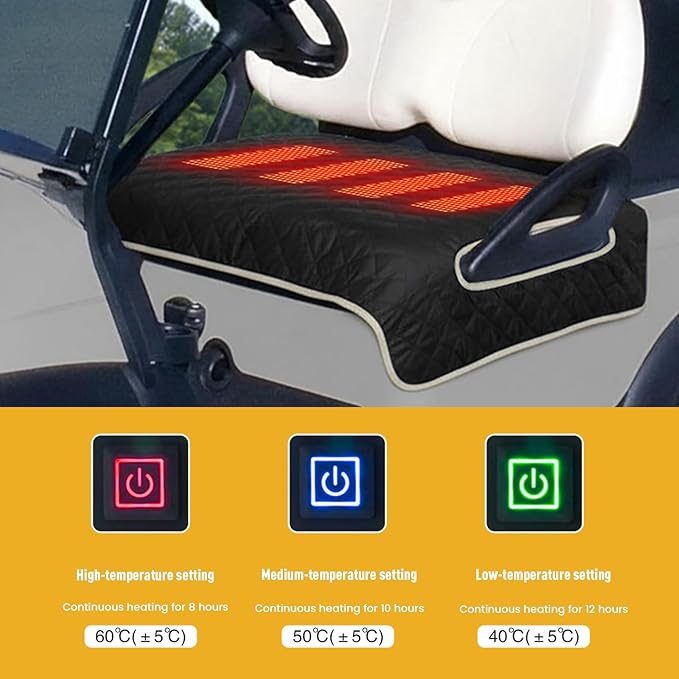 Heated Golf Cart Seat Cover,Non-Slip Winter Golf Cart Seat,Universal Fit, Easy Installation,4 Heating Zones, USB/Type-C Powered, Non-Slip & Waterproof, Ideal Golf Gift for Men