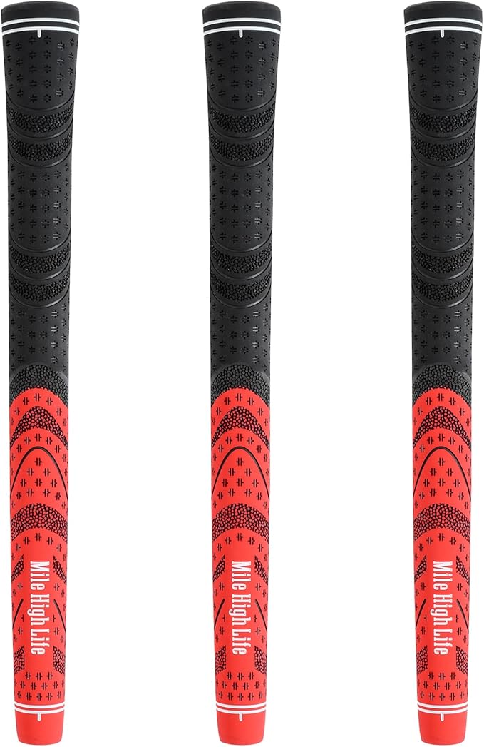 Mile High Life Golf Grips 13 Pack / 3 Pack - All-Weather Soft Rubber Golf Club Grips - High Shock Absorption, Enhanced Traction - Standard, Midsize & Jumbo Size (Core 0.58"-0.61")