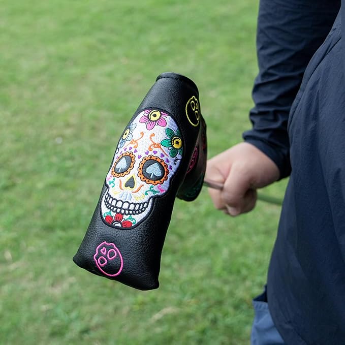 Montela Golf Club Covers,Colorful Skeleton Putter Cover Driver Covers Fairway Wood Headcover Hybrid Cover Leather Blade Putter Headcover Mallet for Brand