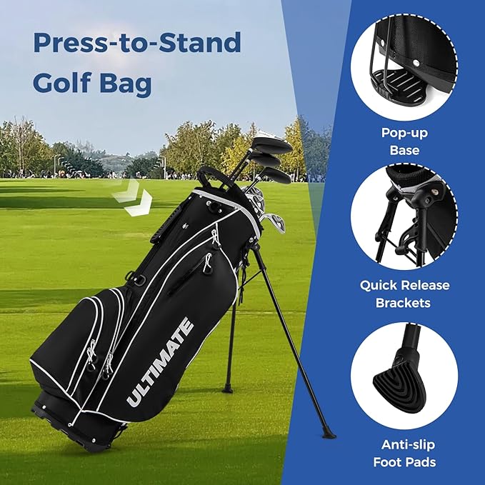 ULTIMATE Left Handed Golf Clubs for Men, 10pcs Men's Complete Golf Club Set Includes 460cc #1 Driver, #3 Fairway Wood, #4 Hybrid, #6/#7/#8/#9/#P Irons, Putter