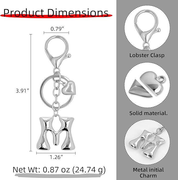 Gold Bubble Heart, Cherry, Bow & More Designs Letter Initial Keychain Bag Charms – Cute Purse Charms for Handbags