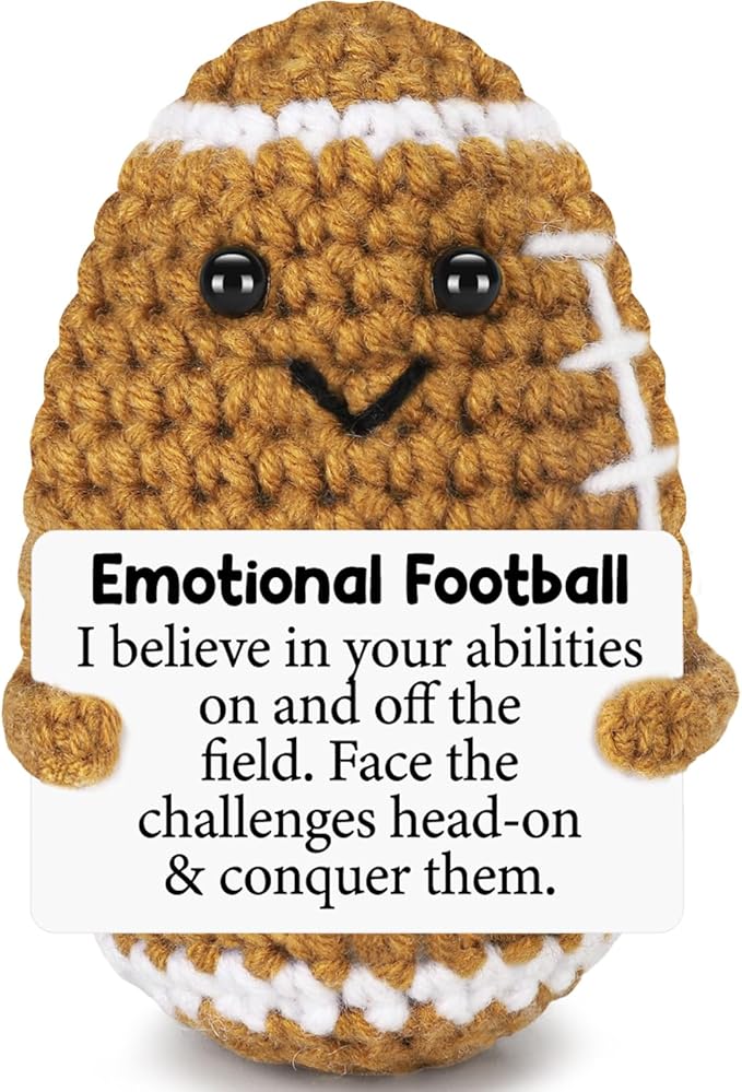 Funny Crochet Football Doll Inspirational Christmas Birthday Gifts for Women Men, Handmade Emotional Birthday Present for Men Dad Colleague Boss Employees Friend Brother Son Mom Sister