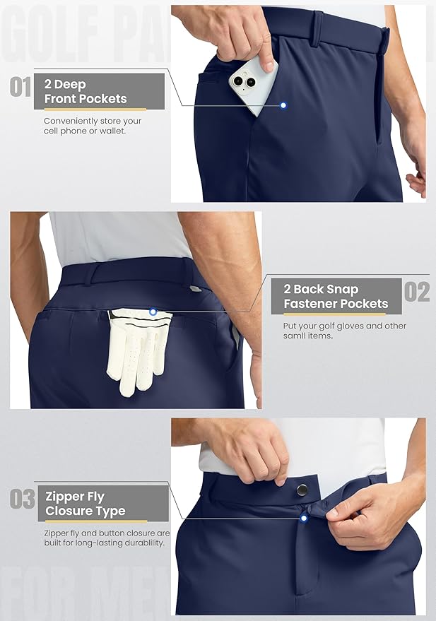 Soothfeel Men's Fleece Lined Pants 30"/32"/34" Golf Work Dress Pants Casual Insulated Warm Winter Trousers with Pockets