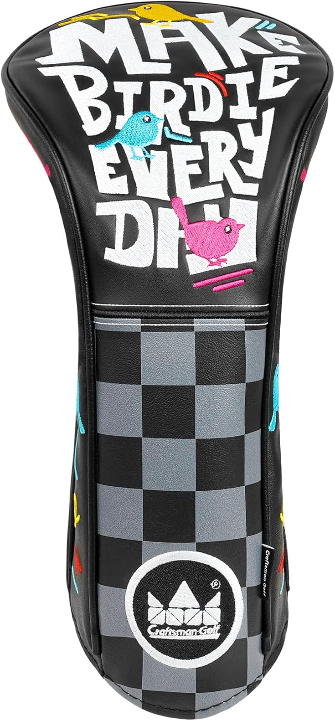 Craftsman Golf Make Birdie Everyday Black and Gray Checkers Golf Club Headcover for Woods and Driver Hybrids Irons Protector Putter Covers