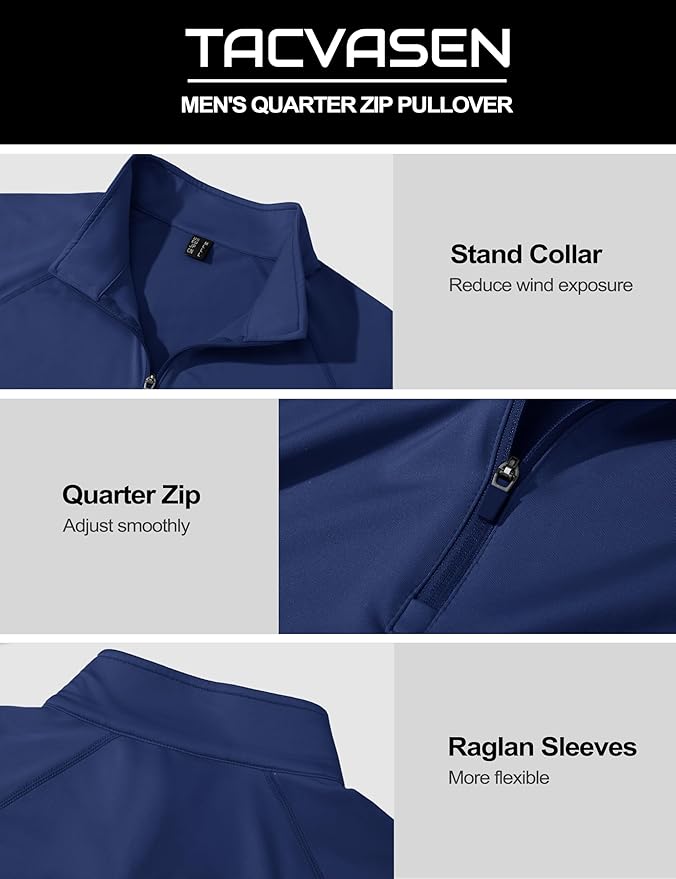 TACVASEN Men's Quarter Zip Pullover Fleece Lined Thermal Long Sleeve Golf Shirt 1/4 Zip Warm Winter Sweatshirts