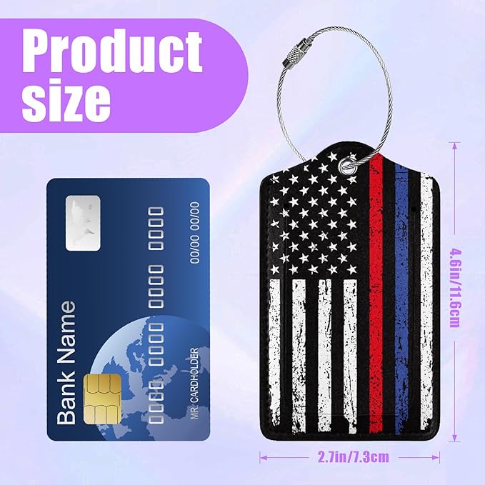 3 Pack Vintage American Flag Luggage Tags for Suitcase USA Flag PU Leather Travel Luggage Tag Privacy Cover ID Label for Women Men Baggage Backpack Handbag School Bag