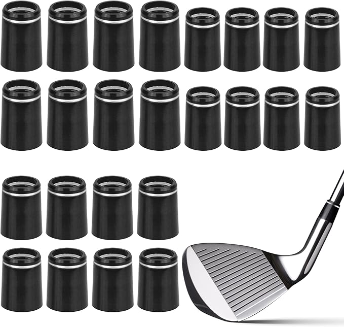 24 Pieces Solid Black Flat Golf Iron Ferrules for Tapered 0.335Shaft 0.355 Shaft and 0.370 Shaft Golf Tapered Ferrules, Black Golf Club for Most Golf Club Body Accessories ﻿ ﻿