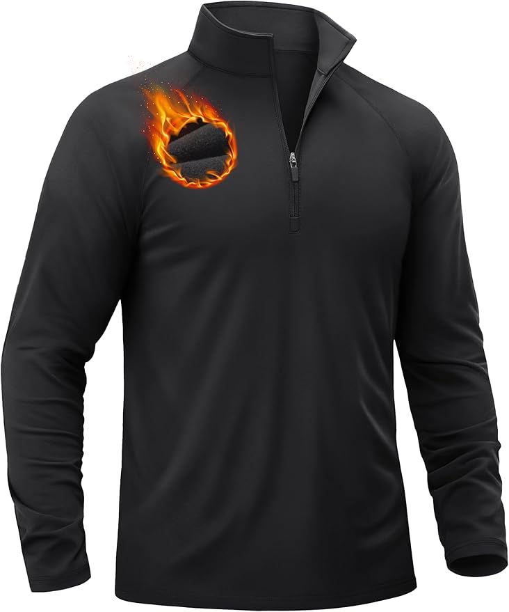 TACVASEN Men's Quarter Zip Pullover Fleece Lined Thermal Long Sleeve Golf Shirt 1/4 Zip Warm Winter Sweatshirts