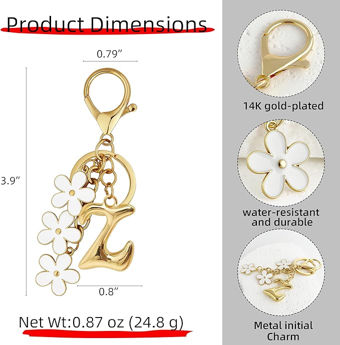 Gold Bubble Heart, Cherry, Bow & More Designs Letter Initial Keychain Bag Charms – Cute Purse Charms for Handbags