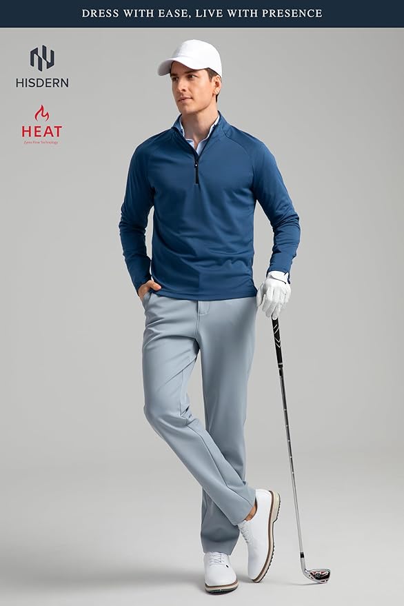 HISDERN Heat 701 Men's Thermal Golf Pants Stretch Fleece 30"/32" No Iron Comfy for Winter Business Casual with Pocket