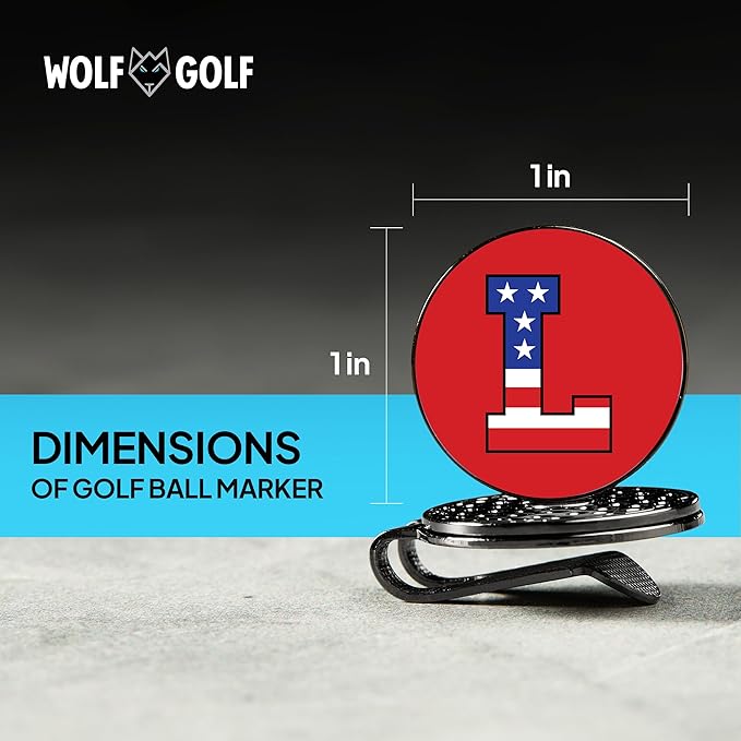 Wolf Golf Towels Golf Ball Marker Hat Clip | USA Monogram | 1 Magnetic Clip + 3 Ball Markers | Patriotic Golf Accessories for Men & Women