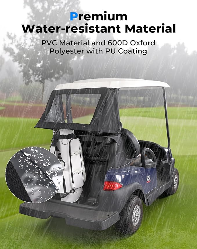 KEMIMOTO Foldable Rear Golf Cart Rain Cover for 2 Passenger Golf Bag Cover Compatible with Club Car Tempo