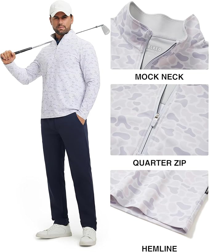 M MAELREG Quarter Zip Golf Pullover Men Dry Fit Long Sleeve Performance Wicking 1/4 Zip Full Print Pullover Mens Sweatshirt