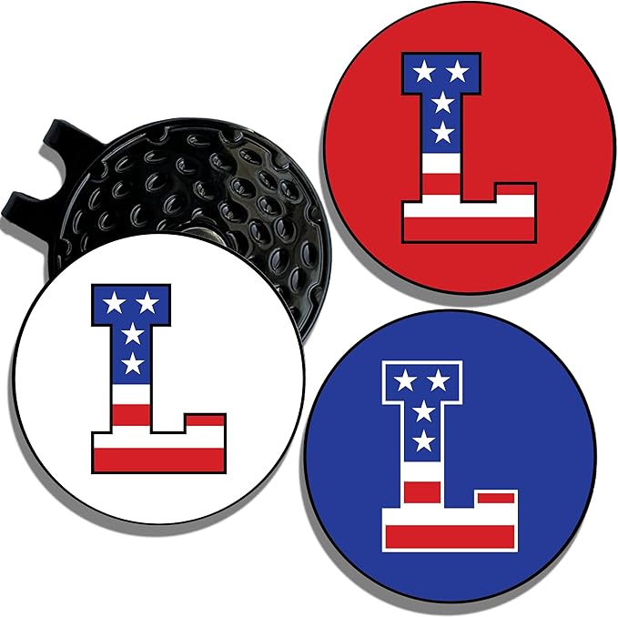 Wolf Golf Towels Golf Ball Marker Hat Clip | USA Monogram | 1 Magnetic Clip + 3 Ball Markers | Patriotic Golf Accessories for Men & Women