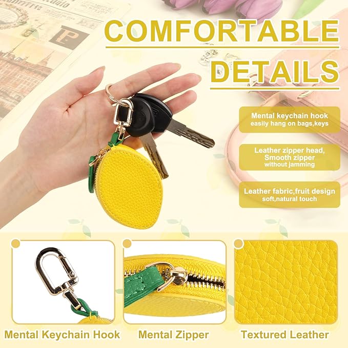 XSUIOY Orange Fruit Coin Purse Keychain Bag Charm, Mini Leather Coin Purse & Pouch Airtag Holder Keychain, Kawaii Bag Charms for Handbag, Tote, Keys, Airtag, Gifts for Girls & Women