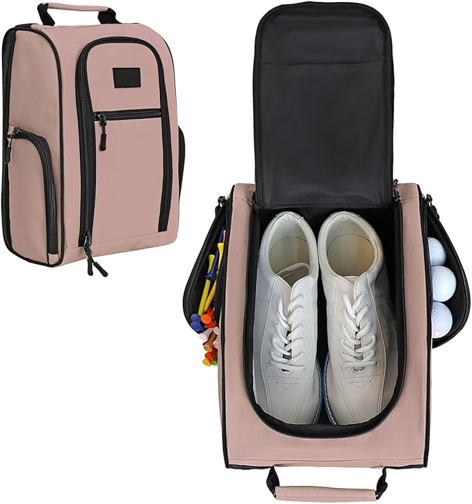 Goloni Golf Shoe Bag for Men & Women, Padded Travel Shoe Bag with Side Accessory Pockets,Sport Shoe Carrier for Golf Shoes,Socks,Tees & Balls,Durable & Lightweight Design,Light Pink