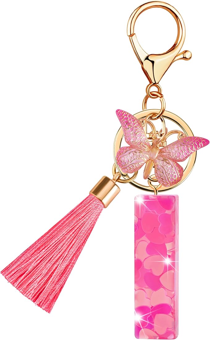 Suweibuke Colourful Cute Initial Letter Keychains for Women Girls with Tassel Butterfly, Charm for Purse Handbags Backpacks
