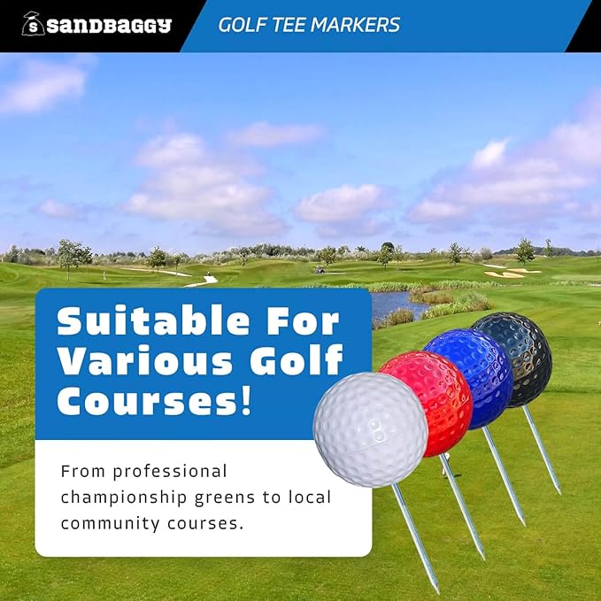 Sandbaggy Plastic Tee Markers for Golf Course (UV Resistant) - Steel Spike - Safety Caps Included