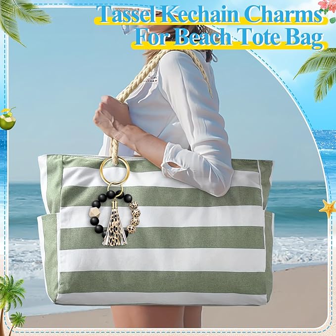 Tote Bag Charm Compatible with Bogg Bag Accessories, Bead Tassel Beach keychain Wrist Leopard Purse Charm Girl Women