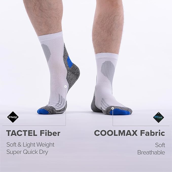Tactia Full Cushion Compression Socks Men, Coolmax No-Blister Wicking Padded Heel, Quarter Socks for Tennis Golf Hiking Work