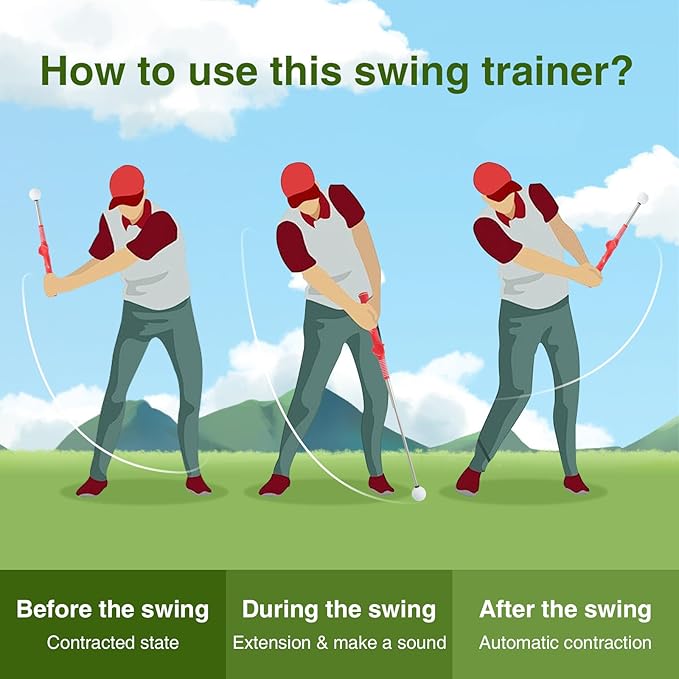 Retractable Golf Swing Trainer, Portable Grip Trainer and Training Auxiliary Elastic Band for Beginners, Indoor & Outdoor Practice(Black)