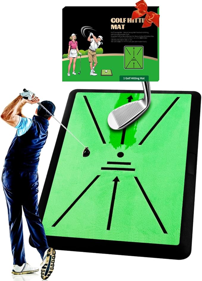 Golf Hitting Mat - 16"x12" Golf Practice Mat Golf Turf Mat, Swing Path Feedback System, Non-Slip Rubber Base, Practice/Training Gifts | Indoor/Outdoor Use Golf Gift for All Skill Levels