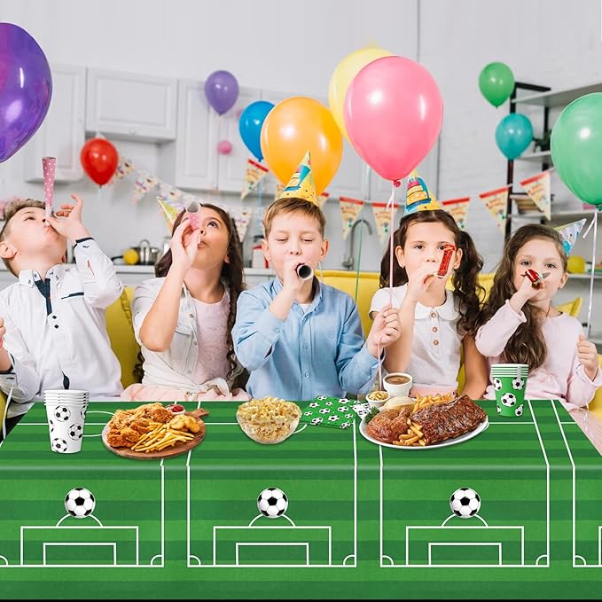 4 Pieces Soccer Tablecloths - Soccer Birthday Party Decorations Soccer Table Cloth Soccer Tablecloth Plastic Table Cover for Sports Soccer Theme Party Decorations, 54 x 108 Inch