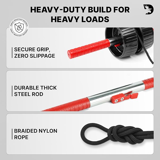 DMoose Fitness Forearm Strengthener & Wrist Roller - 2 in 1 Arm Exerciser with Non-Slip Premium Grip, Durable Nylon Rope - Helps with Elbow Tendonitis, Wrist Recovery & Strength Training (Patented)