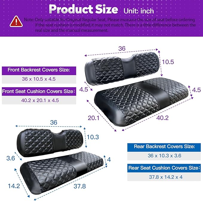 EZGO seat Cover, fit for TXT RXV-4 Vinyl seat Cover, Diamond Texture, Easy to Install Golf cart Accessories, no Staples Required (Black, Suitable for 1994-2013)