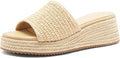 Platform Sandals Women Raffia Slip On Wedge Sandals,Comfortable Summer Wicker Espadrilles,Straw Beach Vacation Slides Shoes