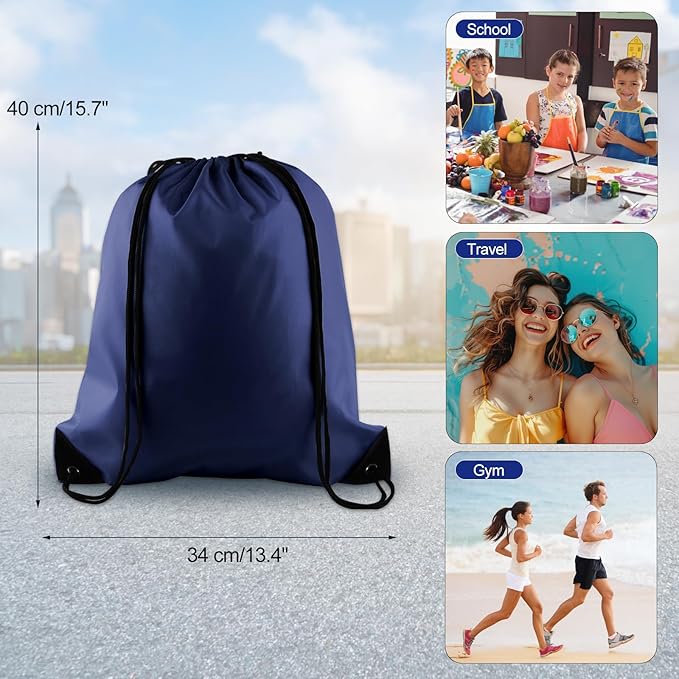 KUUQA 100Pcs Navy Blue Drawstring Backpack Bag Bulk Drawstring Bags String Bags Storage Bags Gym Backpack for Sport Gym Traveling