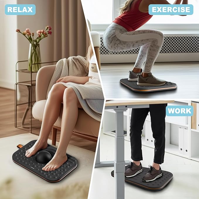 Balance Board For Standing desk, 2-in-1 Dual-Sided Wobble Board & Anti-Fatigue Standing Mat, Exercise Balancing Stability Trainer For Home, Gym, Office