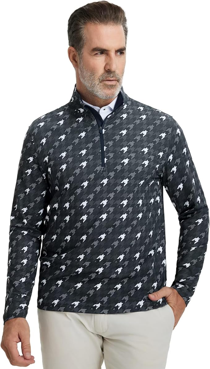 M MAELREG Quarter Zip Golf Pullover Men Dry Fit Long Sleeve Performance Wicking 1/4 Zip Full Print Pullover Mens Sweatshirt