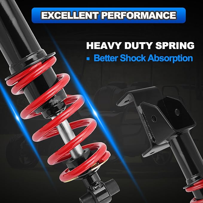 Front Golf Cart Shock Absorbers Heavy Duty with Springs Compatible with 2007-2016 Yamaha Drive G29 Gas & Electric Golf Carts Passenger and Driver Side Replace# JW2-F3390-00-00 JW2-F3350-00（RED）