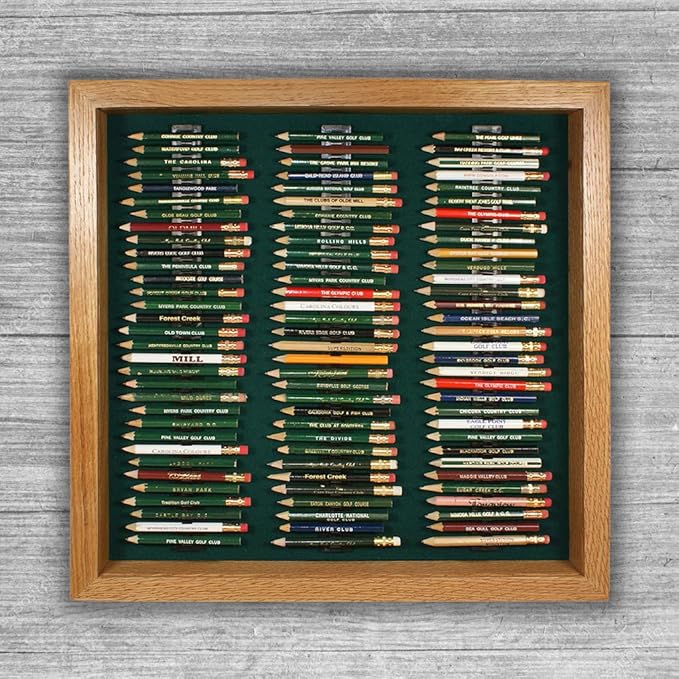 Eureka Golf Pencil Display Case with Acrylic Cover | Holds 96 Round or Hexagonal Pencils | Oak Finish | USA Made