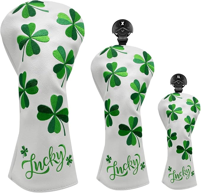 Golf Headcovers Live Lucky Golf Driver Covers Advanced Embroidery Fairway Wood Covers Hybrid Covers Mallet Blade Putter Head Covers Premium Leather Shamrock Golf Club Covers