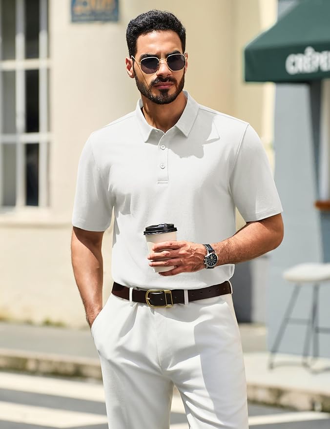 TACVASEN Mens Polo Shirts Short Sleeve Pique 3 Buttons Golf Polo Cooling Performance Moisture Wicking Shirt